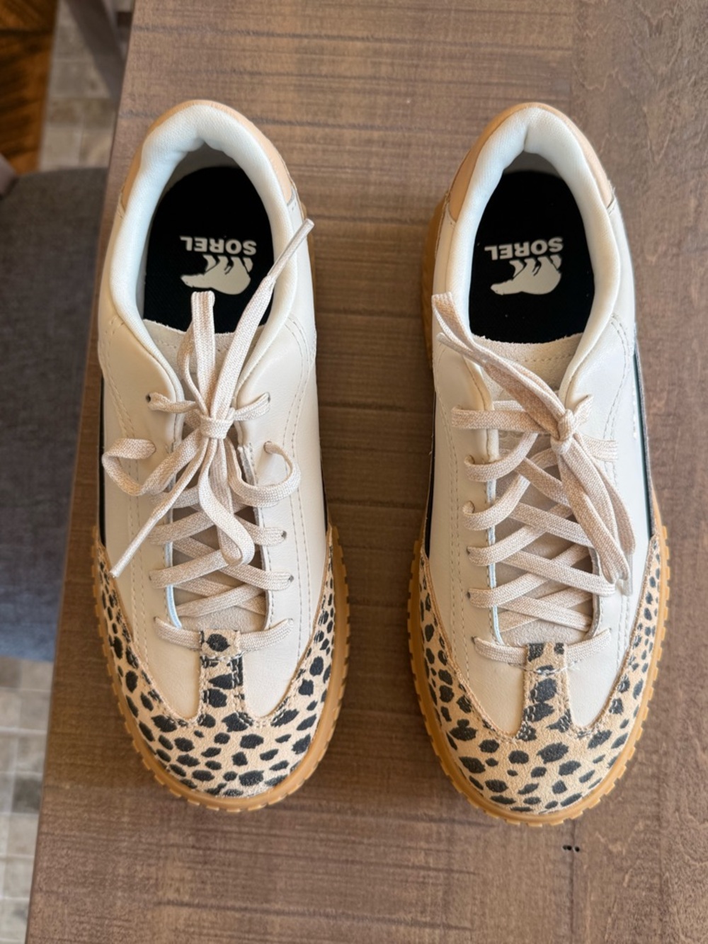 Sorel Cream Leather Sneakers with Leopard-Print Toe